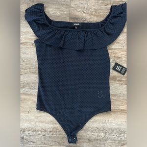 NWT Express Dark Navy Blue Ruffle Bodysuit - size medium